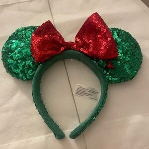 Disney Green Sequin Ears with Red Bow
